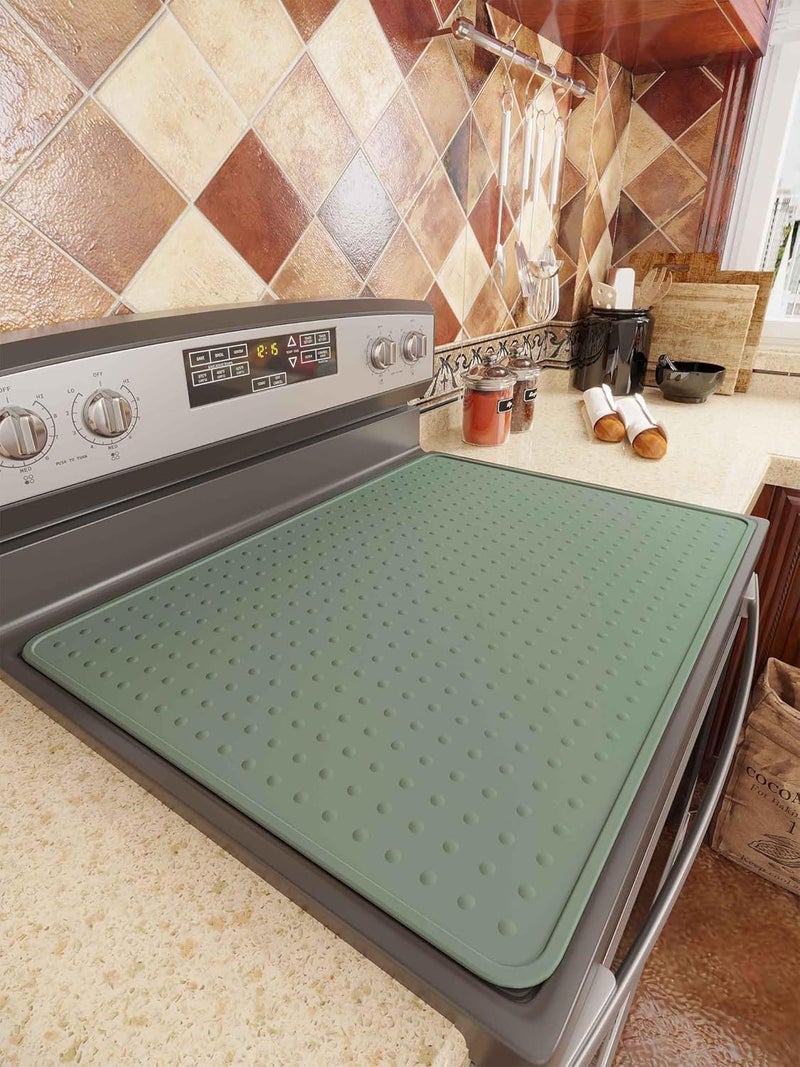 Bampanda Silicone Stove Top Cover for Electric Stove, Glass Stove Top Protector, Stovetop Cover Mat for Cooktop, Flat Range Cover, Oven Top Protector, Coffee Bar Mat, 28 x 20 in, Green - Image 2